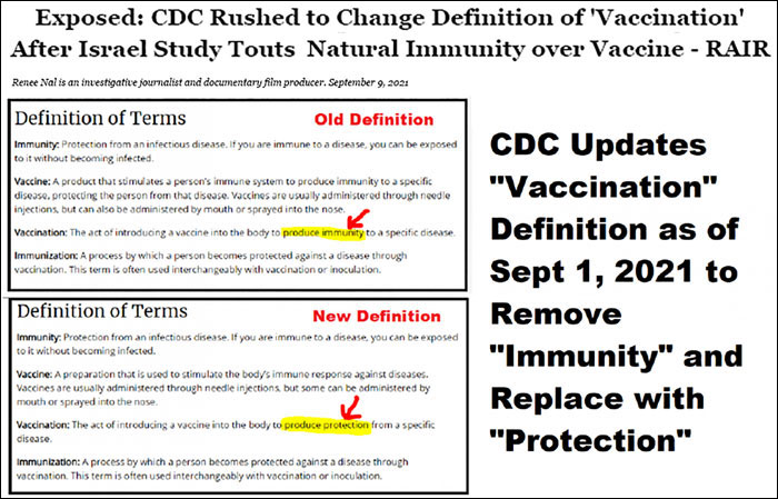 CDC changes definition of vaccine to eliminate claims of immunity.
